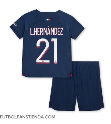Paris Saint-Germain Lucas Hernandez #21 Primera Equipación Niños 2023-24 Manga Corta (+ Pantalones cortos)